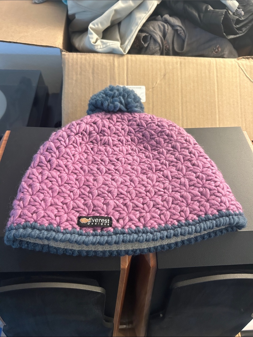 Women’s Purple and Blue Pom Wool Beanie